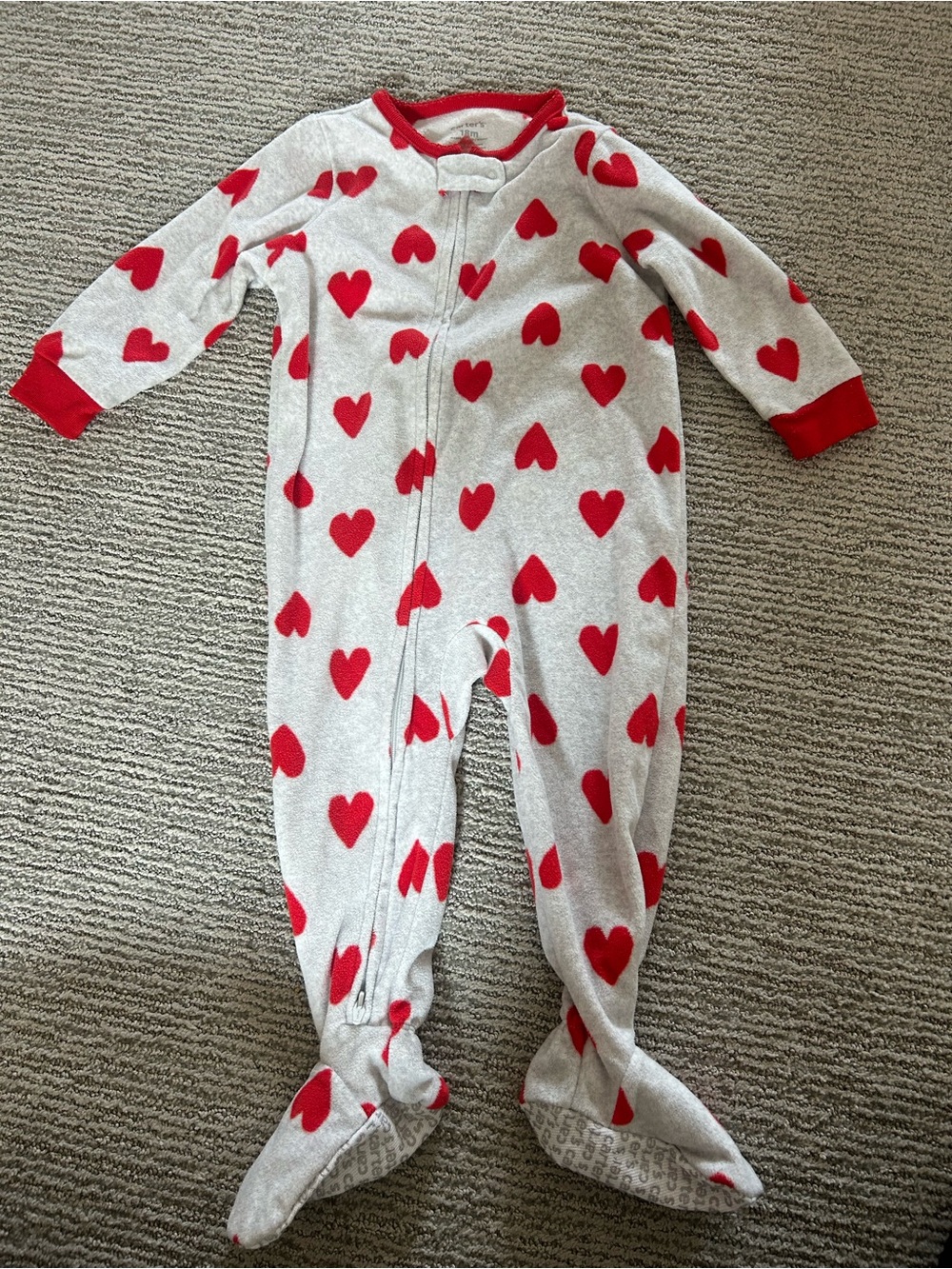 Carter's White and Red Heart Footed Pajama Onesie
